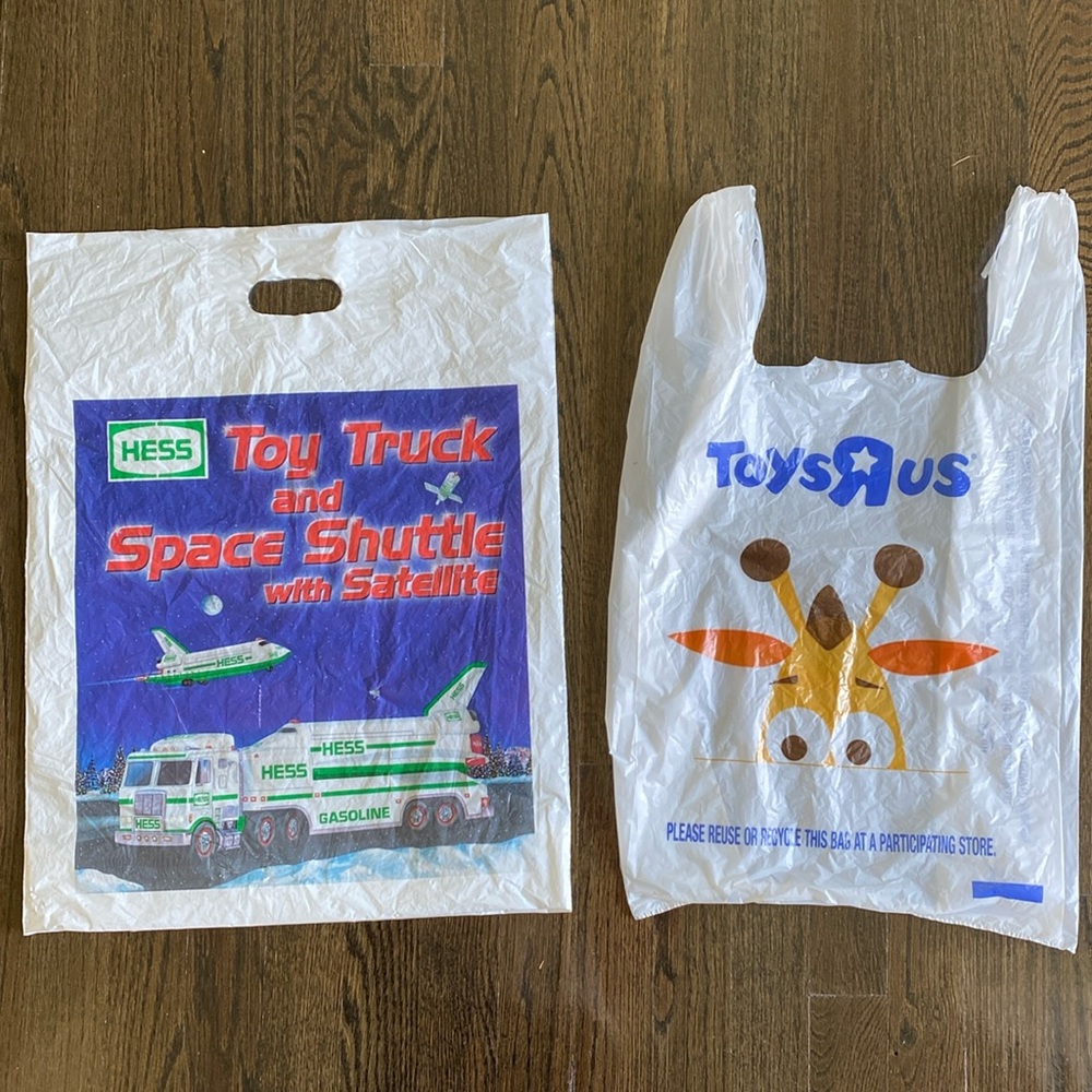 Vintage Hess Toy Truck and Space Shuttle - Toys R Us - Reusable Plastic Bags